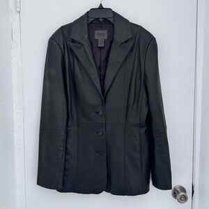 JohnPaulRichard Black Leather Jacket Blazer preppy size 12 edgy grudge